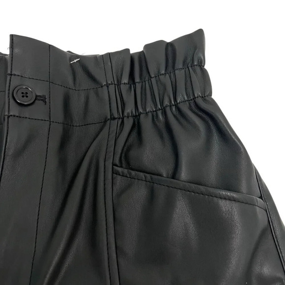 Madewell Vegan Faux Leather Paperbag High Waisted Elastic Zip Pants Black Size 2 - Picture 8 of 13